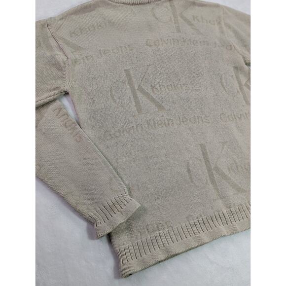 Cotton Crewneck Sweater Medium by Calvin Klein Jeans Khakis Embossed 90s/Y2K VTG - Picture 8 of 9